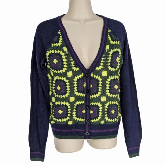 JUICY COUTURE Granny Square Retro Crochet Cardigan Sz XS
